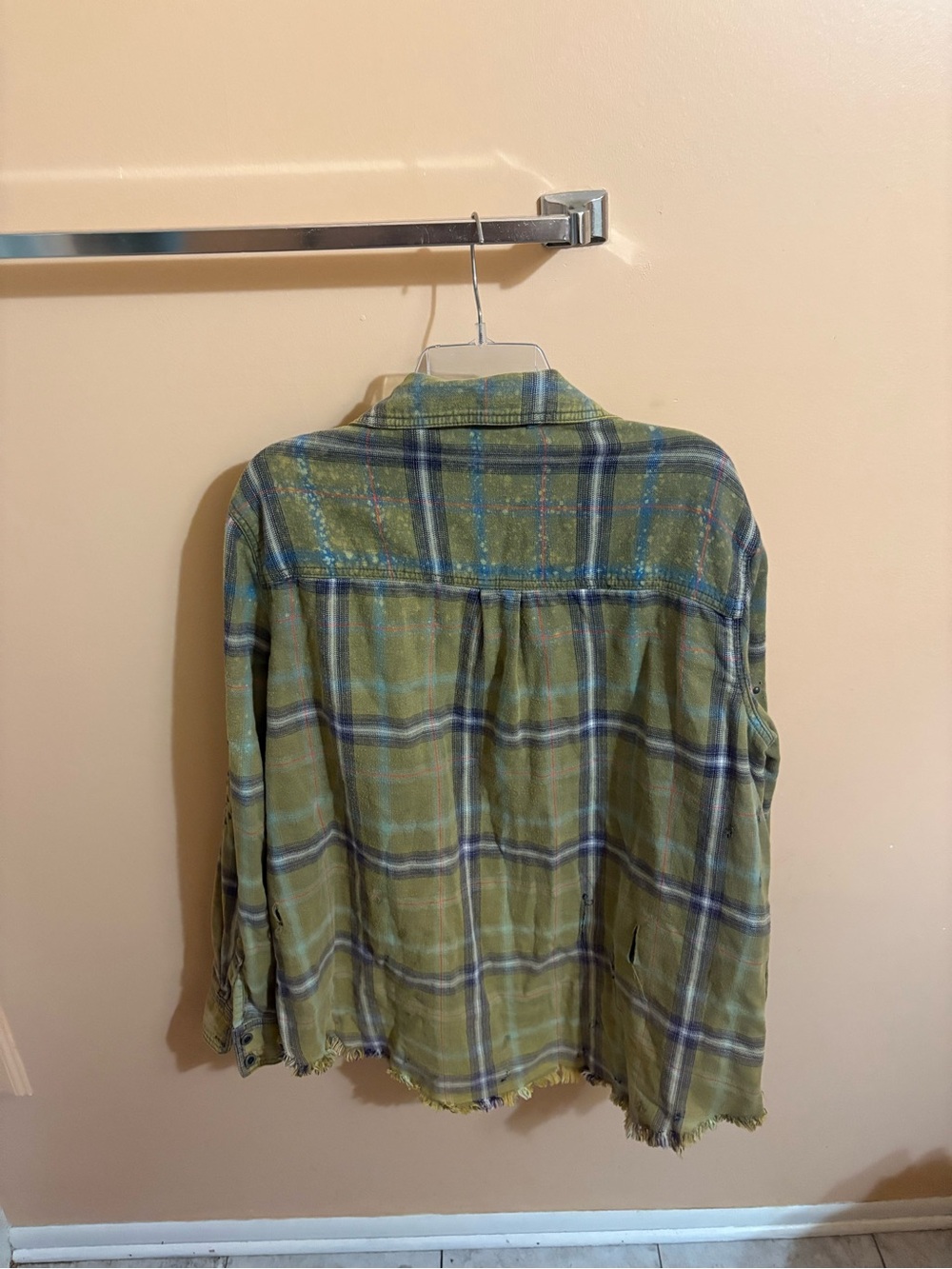 Free People Green Plaid Distressed Ripped Studded Zip-Up Jacket - Picture 6 of 9
